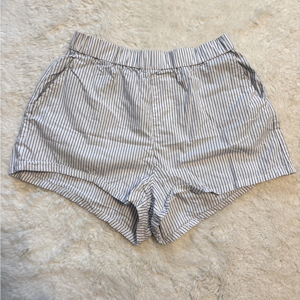 Garage High Waist White and Blue Stripe Shorts 100% Cotton - Picture 2 of 5